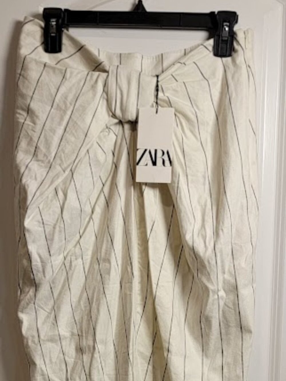 Zara Cream Black Pinstripe Maxi Dress NWT Bow Front Long Dress